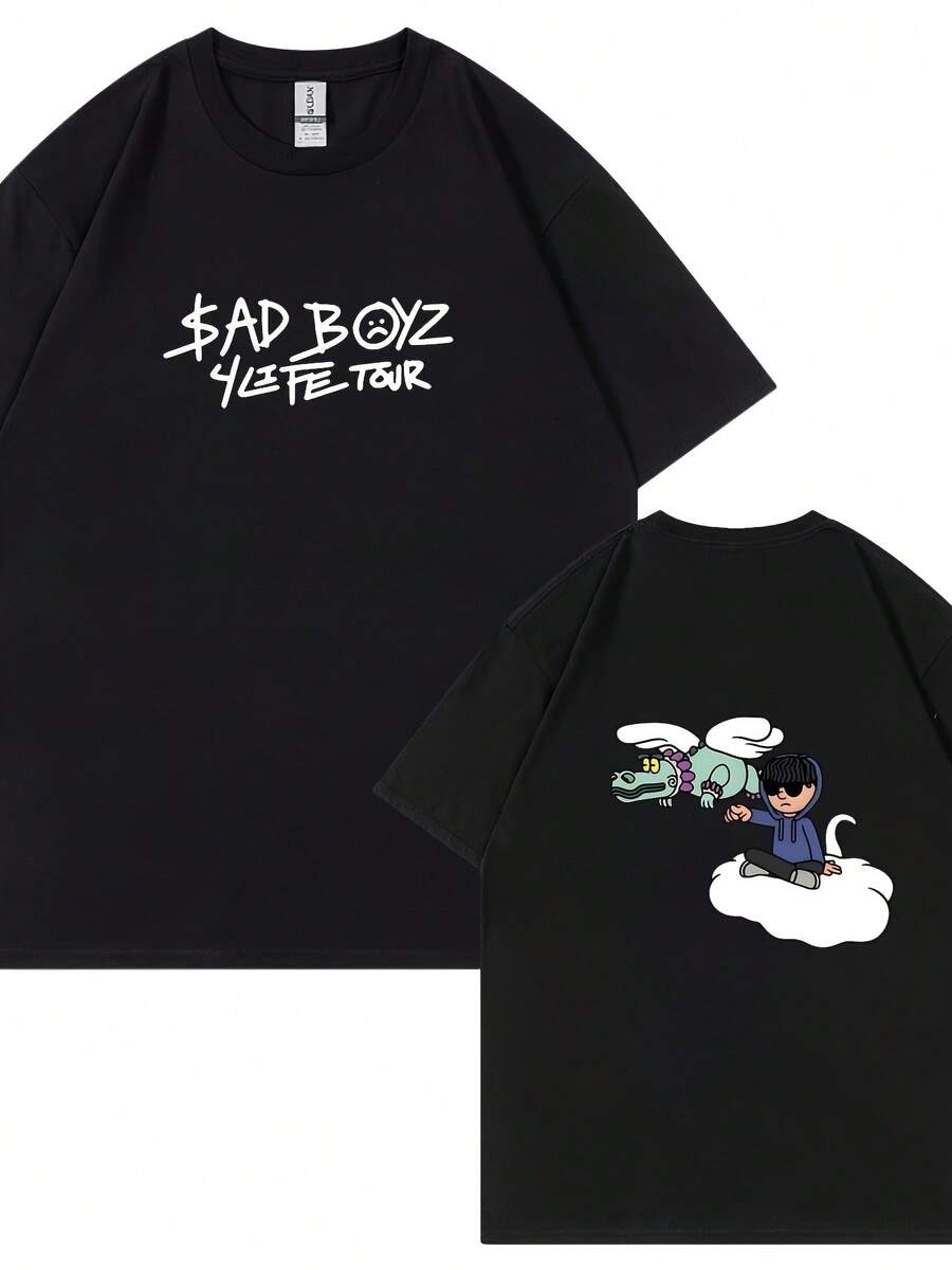 Camiseta de moda Harajuku Summer Singerjunior H Sad Boy para hombre y mujer, informal, versátil, de manga corta. - Negro - Ver 1