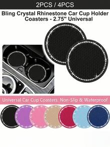 YITUMU 2pcs/4pcs Silicone Anti-Slip Car Cup Holder Coasters - Cup Mat With Crystal Edge, Waterproof & Fashionable, Suitable For Car Or Home Use - Multicolor - View 8