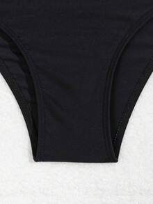 Swim Vcay Conjunto de bikini de verano para mujer 2026 de unicolor con escote halter y recortes sexy con aros, traje de baño - Negro - Ver 8
