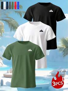 Camisetas de Verano con Estampado de Montaña Pequeña - Suaves, Transpirables, de Cuello Redondo, Comodidad Casual, Tacto Suave, Se envía solo una. - Negro - Ver 1
