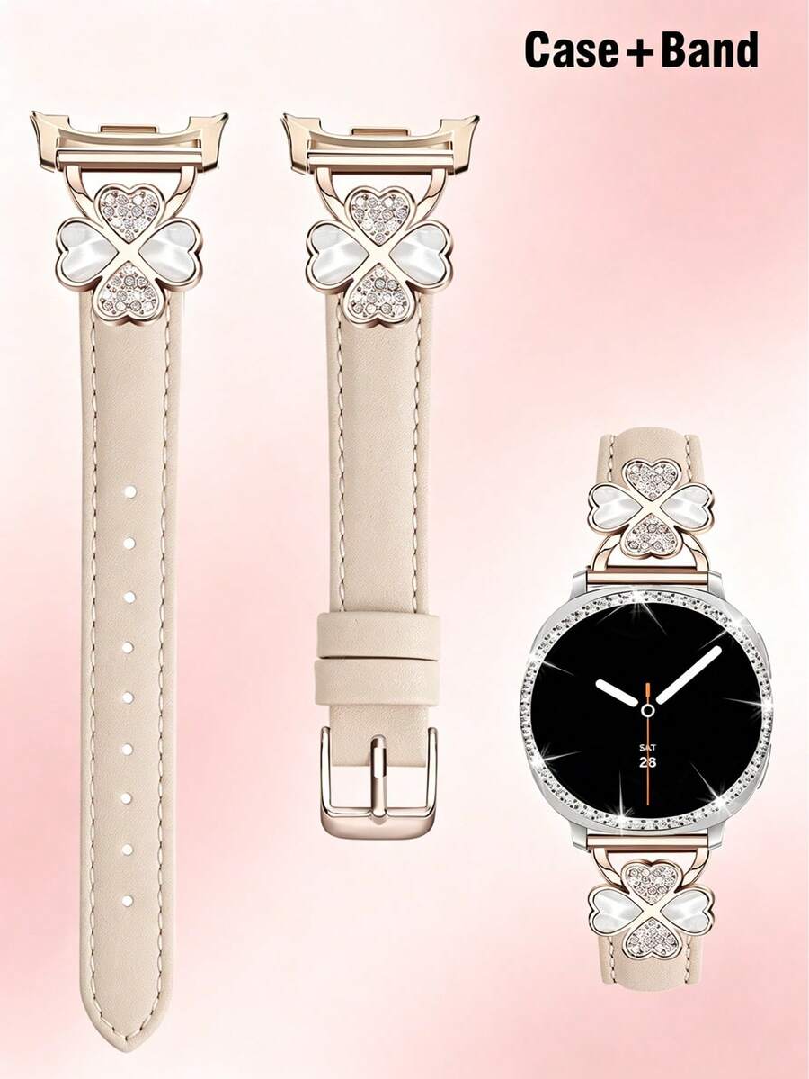 Galaxy Watch 8 錶帶 + 錶殼套組，1 條星光色男女通用優雅金屬錶帶，鑲嵌立方鋯石 + 1 個鑲嵌立方鋯石錶殼（不含螢幕保護貼），相容 Galaxy Watch 8 40mm 與 44mm 錶殼，相容 Galaxy Watch 8 錶帶，可調節替換錶帶配件，適合男女運動手錶錶帶