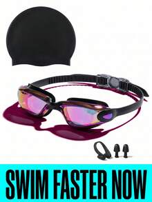 Streamlined Swim Goggles With Comfortable Nose Clip And Ear Plugs Set Stretchy Swim Cap For Vacation Cruisers Ergonomic Adult Swim Goggles To Hold Clear Vision Under Water Beach Essentials Swimming Pool Stuff Vacation Accessories For Women - Swimming Goggles - View 2