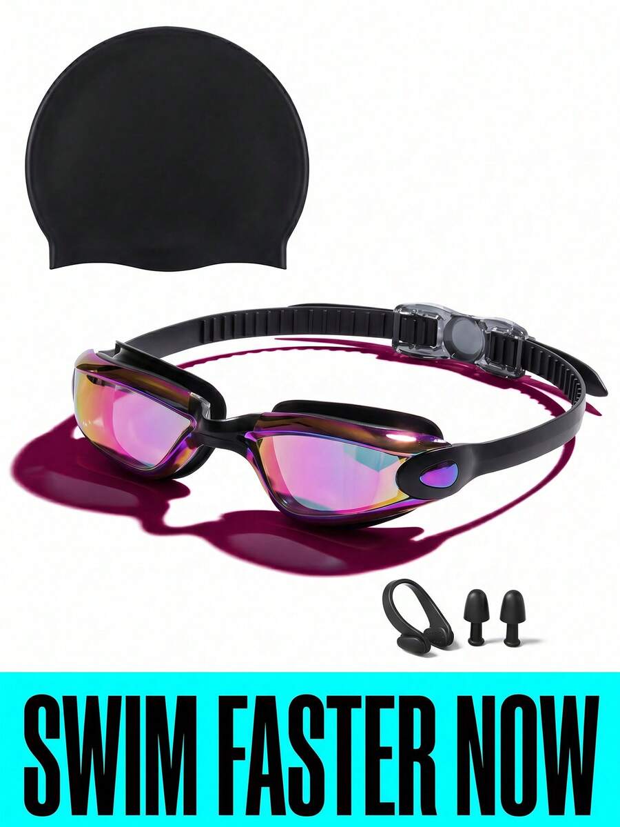 Streamlined Swim Goggles With Comfortable Nose Clip And Ear Plugs Set Stretchy Swim Cap For Vacation Cruisers Ergonomic Adult Swim Goggles To Hold Clear Vision Under Water Beach Essentials Swimming Pool Stuff Vacation Accessories For Women