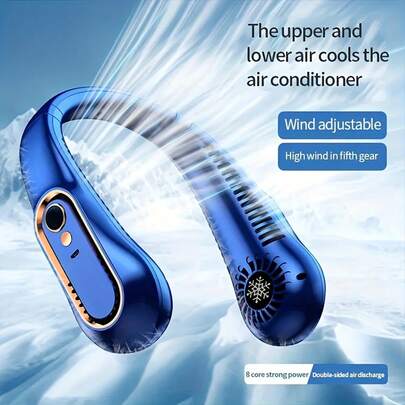 SULVGO 1200mAh USB Rechargeable Portable Neck Fan, Digital Display Adjustable Mini Personal Fan, Powerful Cooling Comfortable Fan, Suitable For Office, Sports, Outdoor