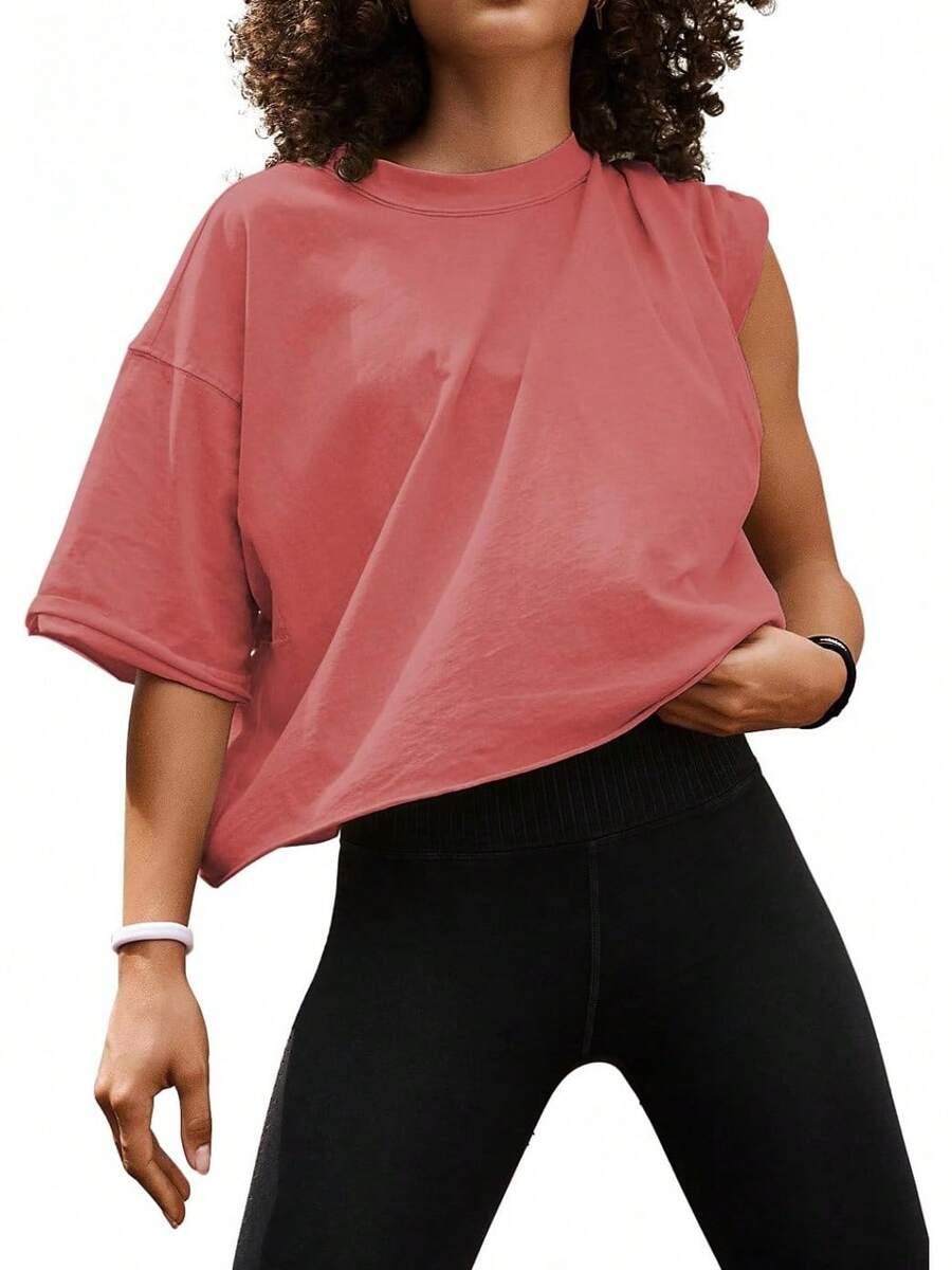 Camisetas Cortas de Manga Corta para Mujer, Estilo Casual, Básicas, de Algodón, para Yoga, Running y Deportes - Verde militar - Ver 1