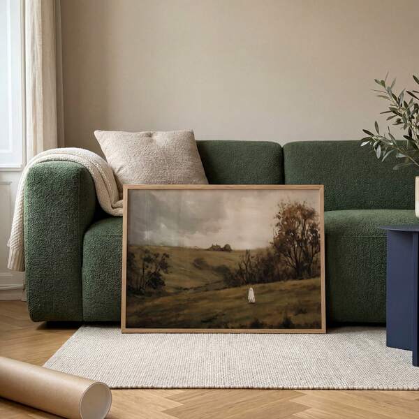 1pc Frameless Vintage Halloween Ghost Autumn Landscape Wall Art Poster Print For Bedroom Living Room Dorm Party Gift, Room Decor, Prints For Wall, Vintage Decor