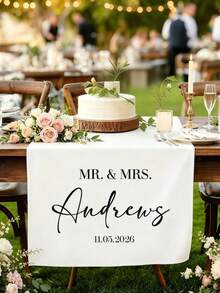 1 pieza Camino de mesa de boda personalizado con texto - Pancarta de lino con apellido personalizado, decoración de mesa dulce, decoración de boda elegante, regalo romántico para novio y novia, adecuado para el Día de San Valentín, aniversario, compromiso, despedida de soltera, celebración de boda - Multicolor - Ver 2