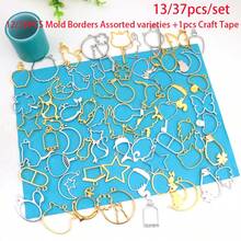 13PCS/Set, 37PCS/Set Random Mixed Color & Style Animal/Abstract Metal Hollow Frame, Gold/Silver Plated Mixed Color DIY Crystal Resin Bezel Pendant, UV Resin Mold, Handmade Beaded Earring Necklace Charm Accessory - A4205 - View 1