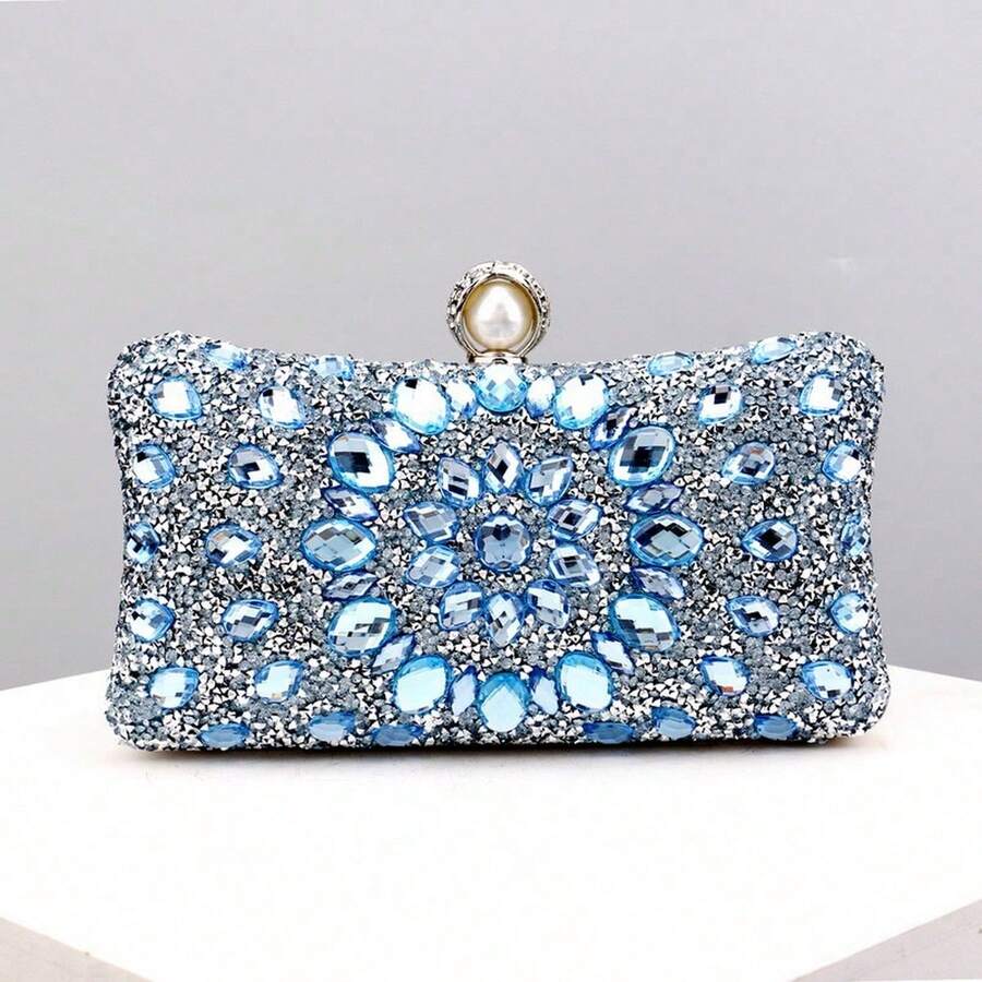 Bolso de mano de noche con strass de acrílico para y boda, bolso de hombro con cadena popular adornado con strass - Oro rosa - Ver 1