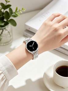 Galaxy Watch 8 錶帶 + 錶殼套組，1 條白色男女通用優雅金屬錶帶，鑲嵌立方鋯石 + 1 個立方鋯石錶殼（不含螢幕保護貼），適用 Galaxy Watch 8 40mm 與 44mm 錶殼，可調節替換錶帶配件，適合男女運動手錶錶帶 - 白色銀+殼 - 查看 6