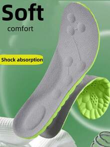 4D Latex Sports Shoe Insoles, Soft & High Elasticity, Breathable, Running & Basketball Shoe Arch Support Pads, Unisex, 1 Pair - Green Background With Gray Surface - View 2