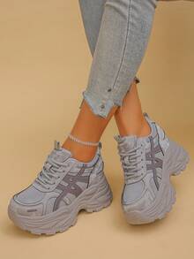 Women's Wedge Heel Thick Sole Sneakers Geometric Pattern Casual Letter Casual Sporty Style Spring Autumn - Grey - View 2