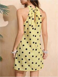 - Vestido corto sin mangas con estampado floral para mujer, cuello halter, línea A - Negro - - Ver 2