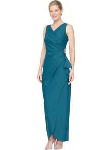 Alex Evenings Adelgazar Lado Largo Vestido Fruncido con Cascada Volantes Falda Vestido para Ocaciones Especiales para Mujer - marino - Ver 16