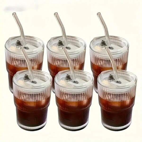 One-Piece Heat-Resistant Glass Coffee Cup With Lid And Straw - Leak-Proof Portable Hot Drink Cup, Suitable For Office And Outdoor Travel, Fashionable Straw Cup, Simple Coffee Cup With Lid, Transparent Glass Straw Cup, Office Coffee Cup, Glass Coffee Cup With Lid And Straw, Straw Cup With Lid, Coffee Cup With Straw, Beverage Cup With Lid And Straw, Back To School