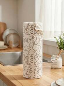 20pcs/Roll Cartoon Animal Print Disposable Kitchen Paper Towels, Reusable Washable Oil-Absorbent Non-Stick Lint-Free Quick-Drying, Essential For Summer Camping And BBQ, Suitable For Kitchen, Bathroom, Home, Apartment, Dorm, Picnic, RV, Hiking Daily Cleaning Multi-Purpose Cleaning Cloth - Multicolor - View 2