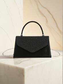 Women's Straw & Velvet Evening Bag With Chain Strap, Suitable For Beach And Formal Parties - Maroon - View 1