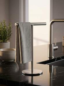 1pc Stainless Steel T-Shaped Towel Bar - Bathroom & Kitchen Countertop Towel Rack, Fashion Design Black & Silver Towel Rack, Kitchen Bathroom Bedroom Multi-Scene Storage - Multicolor - View 2