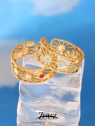 1pc Stainless Steel Ring For Women Fashion Simple 18K Gold Plated Open Rings Jewelry