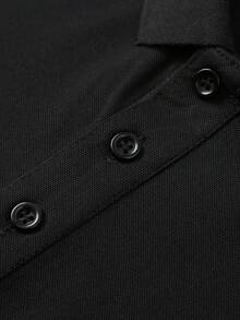 男士夏季輕量面料 Polo 衫 | 修身短袖純色領口上衣，適合日常、通勤、辦公、輕量運動與海灘穿著 - 黑色 - 查看 5