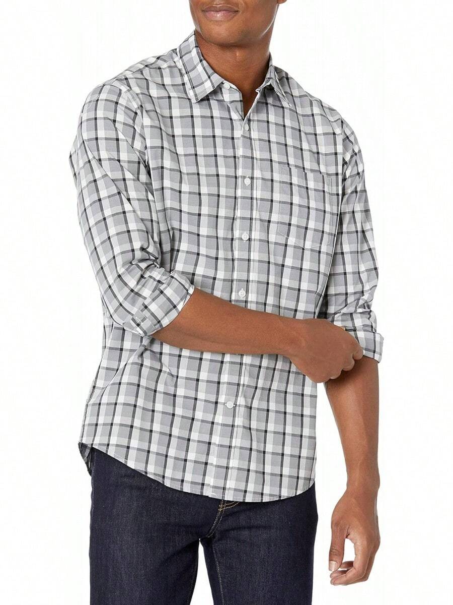 Essentials para hombre ajuste Regular manga larga camisa de cuadros - Azul claro - Ver 1