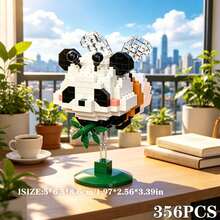 400+Pcs Cute Micro Particle Building Blocks Panda Assembly Toy - 3D DIY Chinese Style Panda Decoration, Creative Assembly Manual, Stress Relief Home Office Desktop Decor, Healing Desktop Decoration Gift, Birthday Gift, Christmas Gift - Baby Pink - View 13