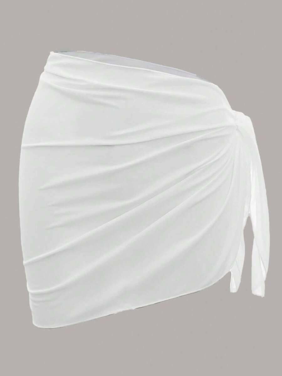 Solid Color Mesh Swim Basics Skirt For Beach And Resort, Ideal For Summer Beach Vacations. XUQA - 白色 - 查看 1