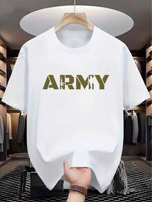 2025 Men'S Summer Fashion Casual Versatile Easy Letter Print Soft Comfortable Round Neck T-Shirt - 白色 - 查看 1