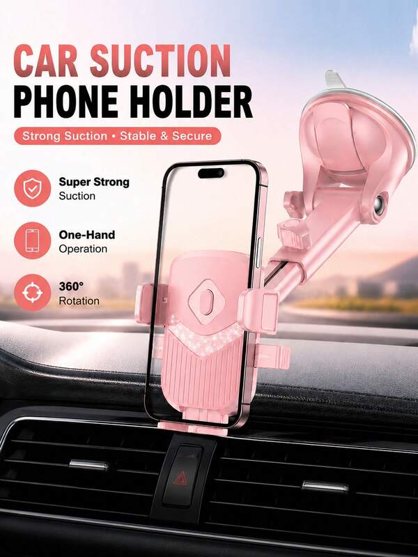 360° Adjustable Car Phone Holder, Strong Suction Cup, Dashboard And Windshield Mount, Fits 4.7-7 Inch Smartphones, One-Hand Operation, Universal Vehicle Phone Mount, Gift For Men And Women