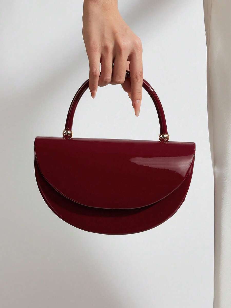 Elegant Patent Leather Women's Handbag, Minimalist Clutch Bag With Chain, Lightweight Luxury Handbag For Parties/Evenings, Perfect Birthday Gift For A Girlfriend, Suitable For Parties - 棕色 - 查看 1