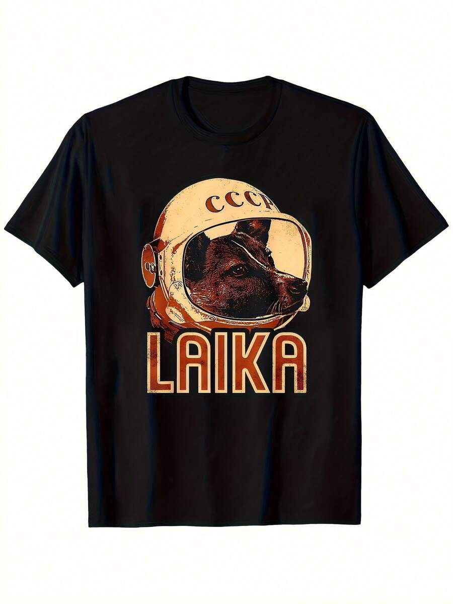 Local - DE/IT/FR//PL Dispatch Unisex Laika Space Teeänner-Shirtänner Kleidung - Vintage Soviet Graphic Short Sleeve, 180gsm Cotton S-XXL, Essentials Short, Boyfr - A - Voir 1