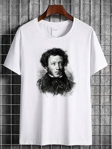 Envío Local - Despacho desde DE/IT/FR/ES/PL - Camiseta Unisex con Estampado del Icono Literario Pushkin - Ropa para Hombre - Estampado de Retrato, Algodón Suave, Cuello Redondo, Camiseta Casual, Prenda Esencial, Regalo para Novio - A - Ver 1