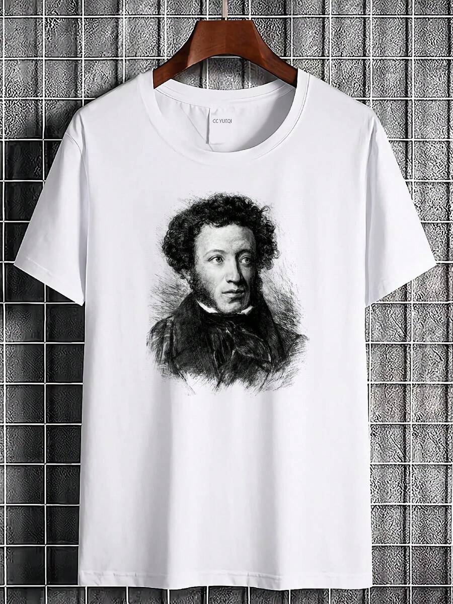 Envío Local - Despacho desde DE/IT/FR/ES/PL - Camiseta Unisex con Estampado del Icono Literario Pushkin - Ropa para Hombre - Estampado de Retrato, Algodón Suave, Cuello Redondo, Camiseta Casual, Prenda Esencial, Regalo para Novio - A - Ver 1