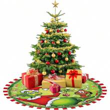 The Grinch تنورة شجرة عيد الميلاد - طوق شجرة عيد الميلاد بأسلوب المزرعة الناعم والممتع مع حافة حمراء وخضراء، ديكور عطلة عيد الميلاد - متعدد الألوان - مشاهدة 6