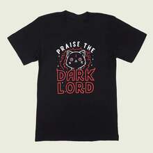 Elogio al Señor Oscuro, Gatito Adorador, Frotar mi vientre, Camiseta de oso de manga corta adorable - Negro - Ver 3
