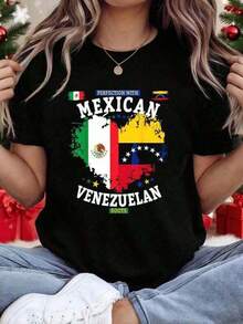 Idea de diseño de playera con bandera de México para mujeres hispanas, playeras gráficas, tops cortos de verano femeninos - Negro - Ver 2