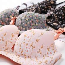 Sujetador sin aros de acero para mujer, tipo push-up, sin costuras, con estampado floral, ropa interior sexy. - Flor blanca - Ver 6