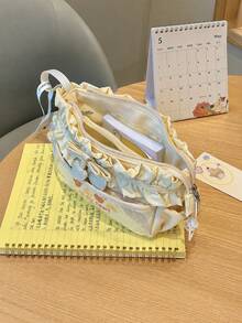 1pc Fashionable Embroidered Heart Pattern Pencil Case (Pencil Case Only), Large Capacity Multi-Compartment Storage, Durable Fabric, Suitable For Daily Storage, Practical And Versatile, Back To School Season,Back To School Season - Heart-shaped Pencil Case - View 3