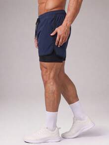Men's Boyfriend Casual Shorts, Built-In Liner, Black Lightweight Athletic Shorts, Suitable For Gym And Outdoor - Navy Blue - View 3