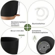 6er Set schwarze selbstbewässernde Blumentöpfe mit Untersetzer, 6 Größen 12,7–20,3 cm, Anzuchtkästen für Zimmerpflanzen Fensterbankdekoration - 6 Stück - Übersicht 7