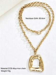 1pc Women's Fashion Pendant Necklace - Punk Style Versatile Exaggerated Asymmetrical Geometric Hollow Square Necklace, Suitable For Women's Daily Wear, Vacation, Dating, Party Occasions, Can Be Used As Wedding, Holiday, Daily Banquet, Birthday, Travel Gift. Can Be Given To Mother, Girlfriend, Friend, Daughter And Loved Ones. - Gold - View 4