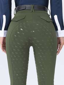 ROYALS MATTINI Women's Solid Color Tight Equestrian Pants, Riding Pants With Pockets, Equestrian Competition And Training Equipment Sports Fall - Army Green - View 6