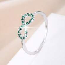 1pc Women's Silver-Color Rhinestone Infinity Symbol Ring, Sweet Minimalist Hollow Band, Versatile Accessory For Daily Commute And Date - Blue - View 3