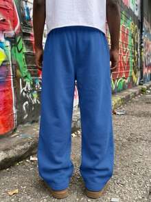 Pantalon droit décontracté pour hommes, taille à cordon de serrage, en tissu de polyester, pantalon long de loisir, disponible en plusieurs couleurs, unisexe - Violet - Voir 5