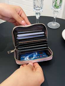 Women's Cartoon Accordion Zipper Card Holder With Bear Embroidery, Multi-Slot Coin & Card Wallet - Black - View 5