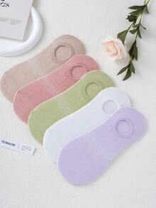 5 Pasang Kaos Kaki Perahu Tipis Ultra-Tipis Warna Es Krim Kontras Warna Solid, Kaos Kaki Pendek Anti-Selip Anti-Gesekan - MultiWarna - View 1