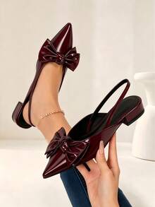 Geeyea Ladies'low-Heeledsandals,Made Of PU Synthetic Leather Feature A Bowknot And A Pointed Toe With A Thick Heel,Perfect For Daily Wear,Dating,And Parties. - Red - View 1