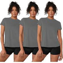 Paquete de 3 Playeras para Mujer, Camisetas de Cuello Redondo Clásico, Corte Holgado, 200g, Lavable a Máquina, No se Decolora ni Encoge - Negro+Blanco+Gris - Ver 11