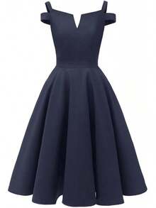 YLDCN Faldas para Mujer Vestido Vintage con Hombros Descubiertos para Mujer Vestidos De Dama - Rojo - Ver 10