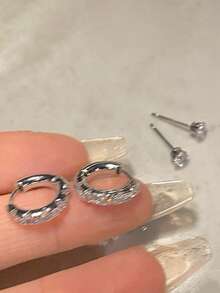 Exquisite 4pcs/Set Zirconia Stud Earrings For Women, Minimalist Versatile Design, Niche Style, Elegant Commuter Jewelry - Silver - View 5